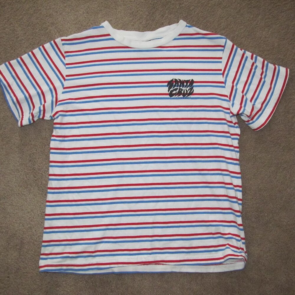 Santa Cruz Skateboards Striped Graphic T-Shirt Men's Size M Red/White/Blue